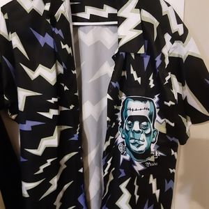 A Frankenstein print short sleeved button up